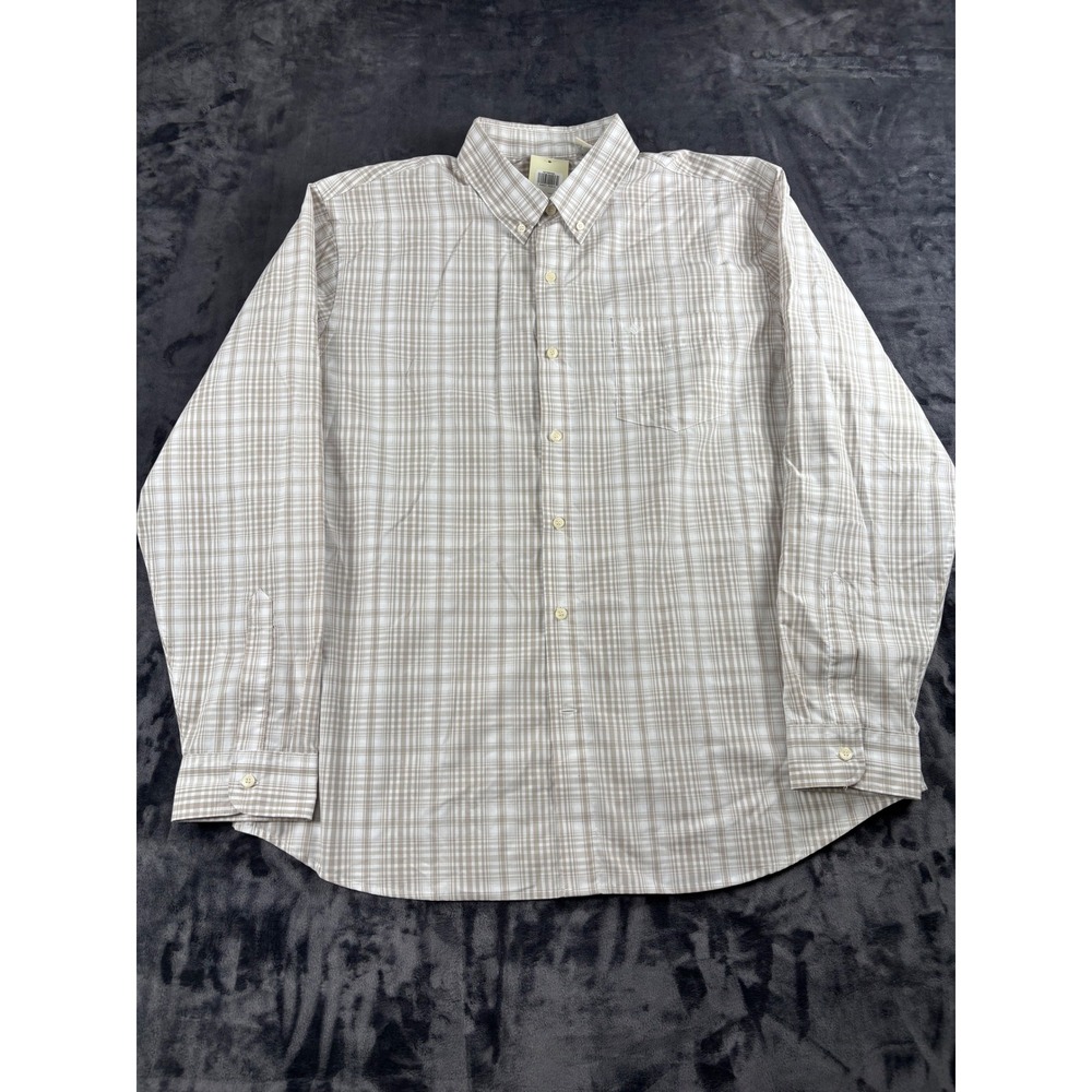 Dockers Button Down Shirt Mens XL Tan Plaid Standard Fit Long Sleeve